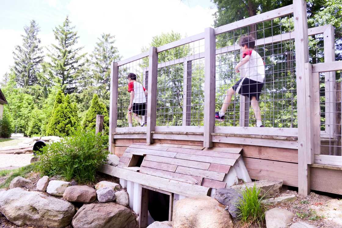 Children playing on a new outdoor playground